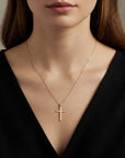 14K Gold Classic Cross Pendant, With 18" Cable Chain Necklace