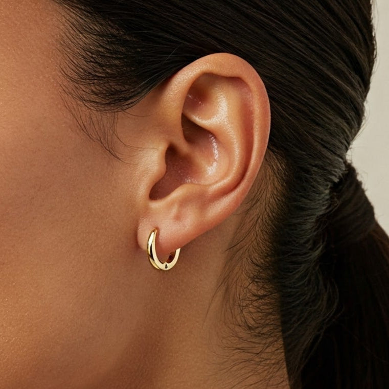 Sterling Silver Classic Round Huggie Hoop Earrings, 13mm
