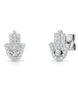 CZ Hamsa Stud Earrings, Evil Eye Protection Jewelry in Sterling Silver