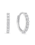 14K Gold Huggie Hoop Earrings, Single Row CZ Hoops, 12.5mm