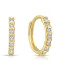 14K Gold Huggie Hoop Earrings, Single Row CZ Hoops, 12.5mm