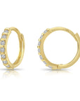 14K Gold Huggie Hoop Earrings, Single Row CZ Hoops, 12.5mm
