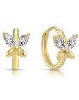 14K Yellow Gold Butterfly Marquise-Cut CZ Huggies Hoop Earrings, 12mm