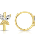 14K Yellow Gold Butterfly Marquise-Cut CZ Huggies Hoop Earrings, 12mm