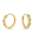 Solid 14K Yellow Gold Hexagon Huggie Hoop Earrings, Single Row CZ Hoops, 12mm