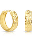14K Gold Diamond-Cut Huggies, Dainty 13mm Gold Earrings