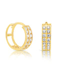 CZ 14K Gold Huggie Earrings, Double Row CZ Hoops