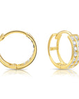CZ 14K Gold Huggie Earrings, Double Row CZ Hoops