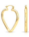 14k Yellow Gold Heart Hoop Earrings, Medium Polished Hoops, Design
