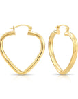 14k Yellow Gold Heart Hoop Earrings, Medium Polished Hoops, Design