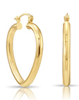 14k Yellow Gold Heart Hoop Earrings, Medium Hoops with High Polish Finish