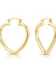 14k Yellow Gold Heart Hoop Earrings, Medium Hoops with High Polish Finish