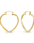 14k Yellow Gold Classic Heart Hoop Earrings, Design