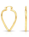 14k Yellow Gold Heart Hoop Earrings, Medium Hoops with Floral Diamond-Cuts
