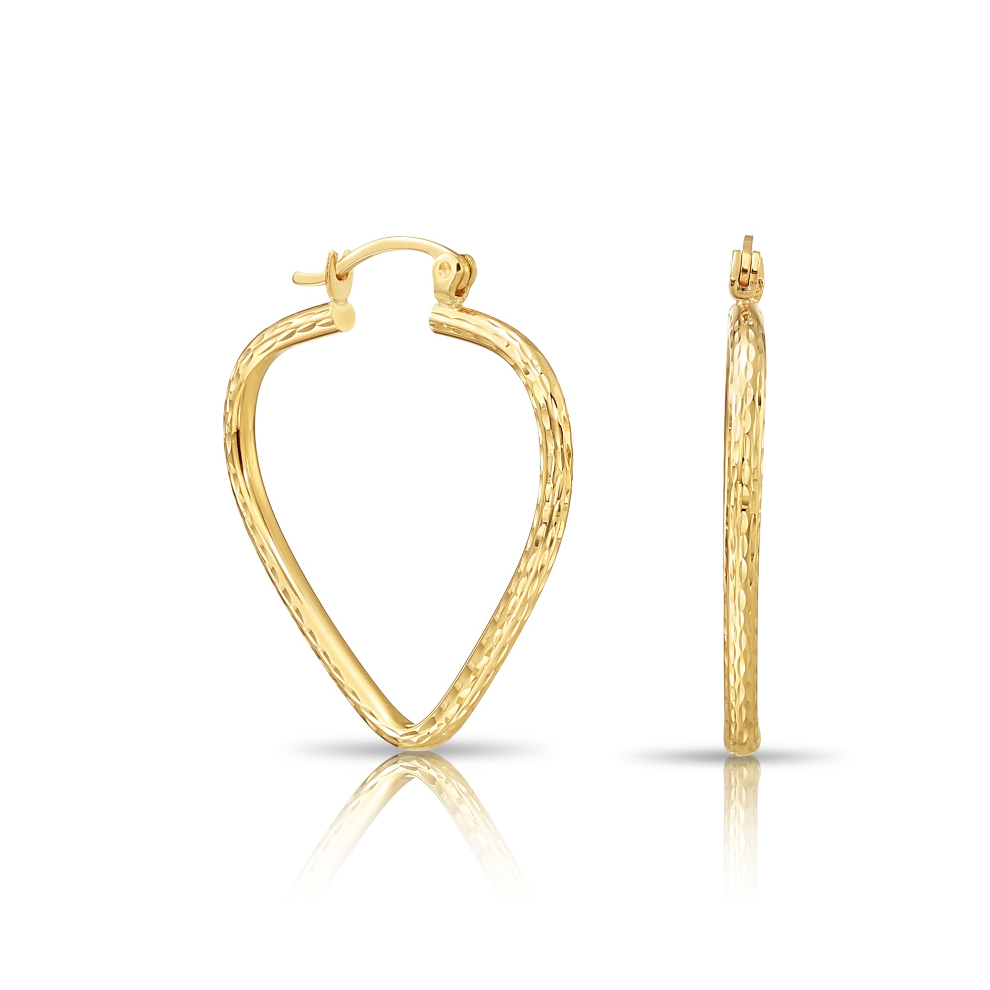 14k Yellow Gold Heart Hoop Earrings, Medium Hoops with Hand