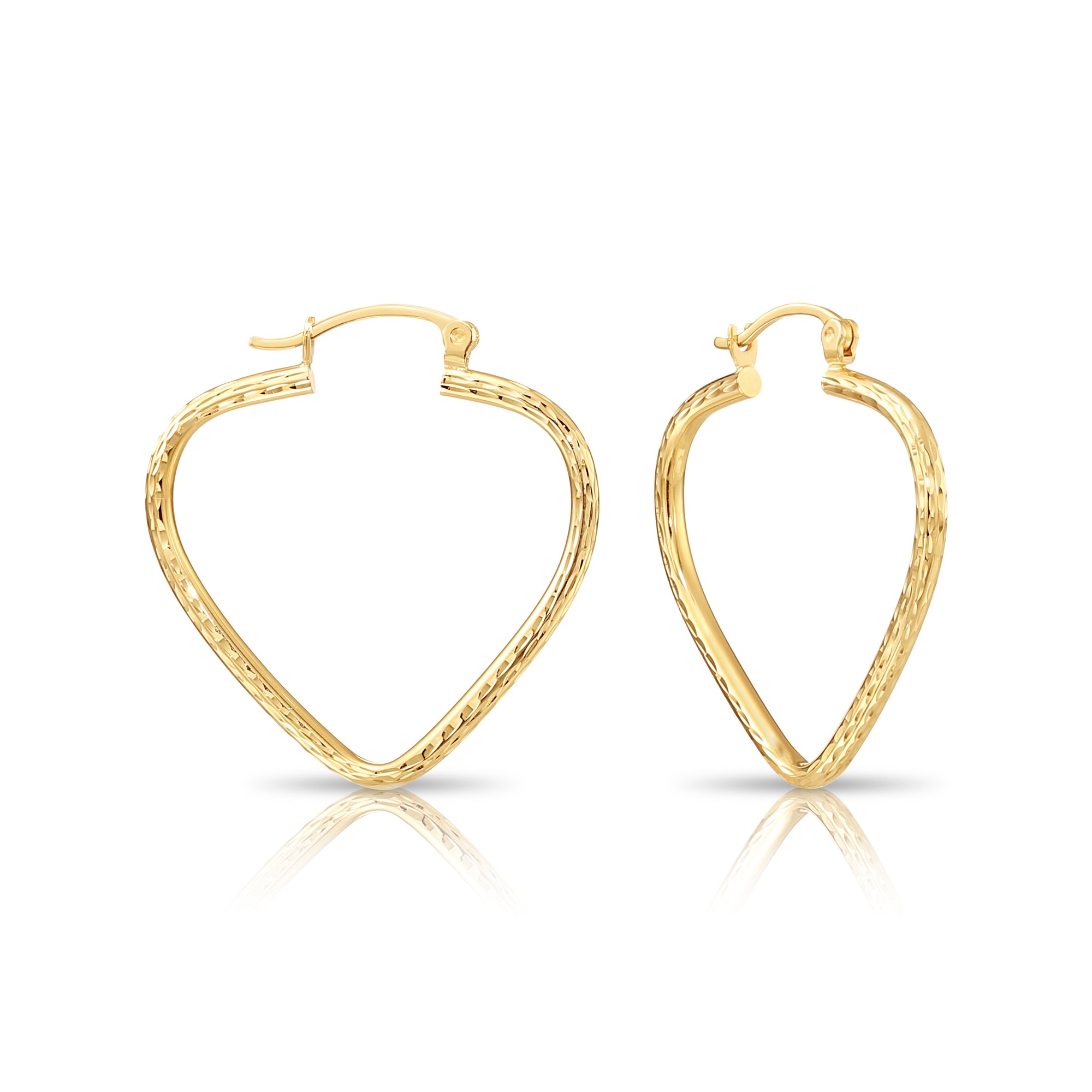 14k Yellow Gold Heart Hoop Earrings, Medium Hoops with Hand