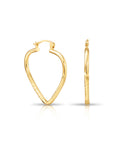 14k Yellow Gold Heart Hoop Earrings, Medium Hoops with Hand Engraved Floral Diamond-Cuts