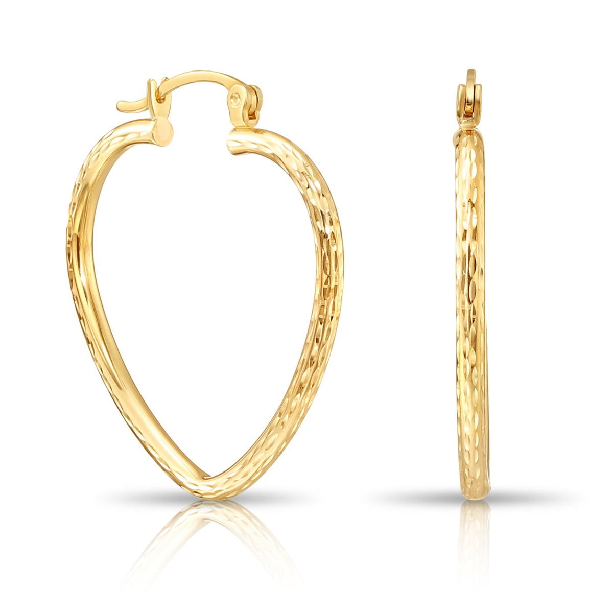 アクセサリー SEA 14K HEART HOOP EARRINGS GOLD 14k Yellow Gold Heart Hoop Earrings, Medium Hoops with Hand