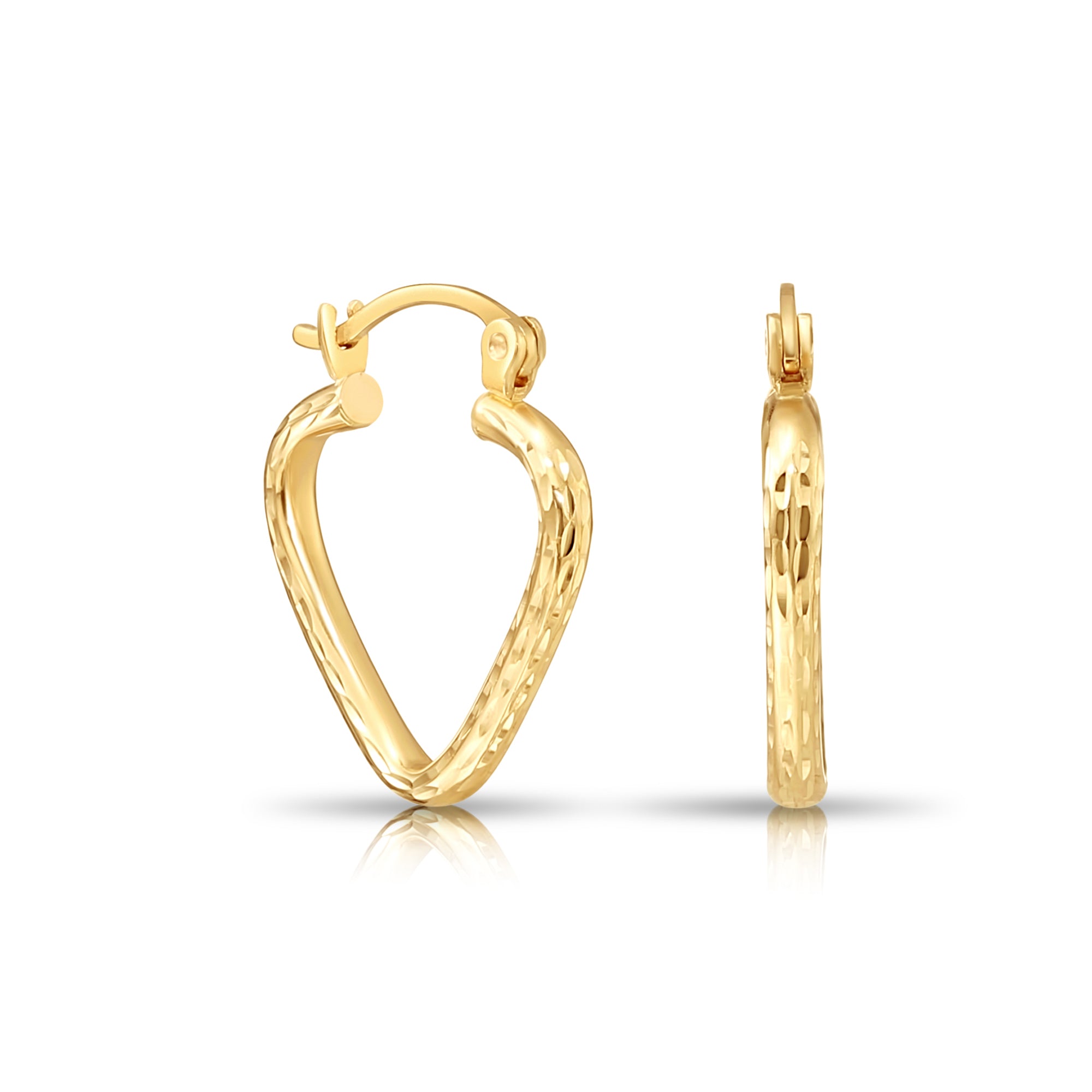 14k Yellow Gold Heart Hoop Earrings, Small Hoops with Hand