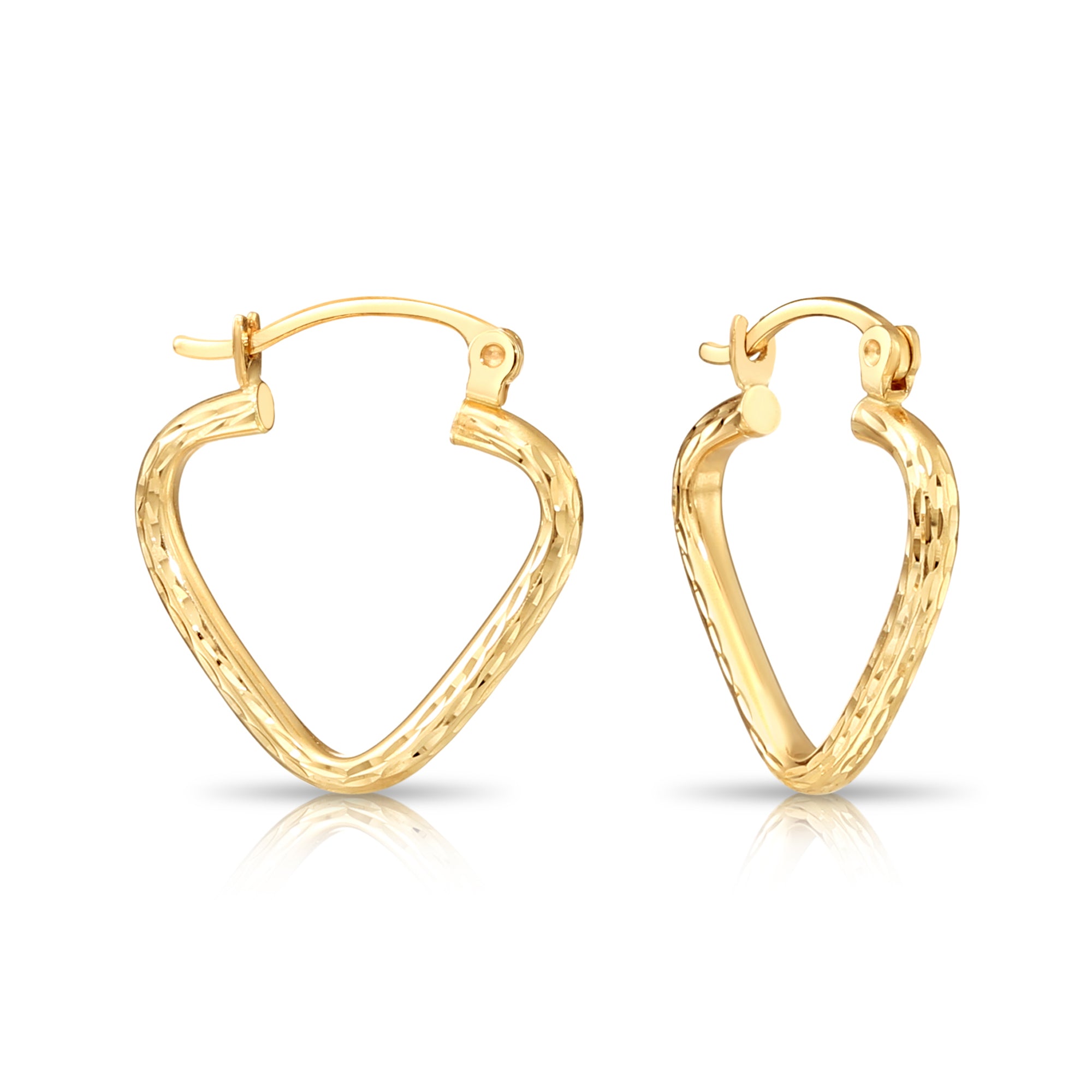 14k Yellow Gold Heart Hoop Earrings, Small Hoops with Hand