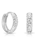 14K Gold Huggie Earrings, Diamond-Cut Engravings, Size 12mm