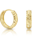 14K Gold Huggie Earrings, Diamond-Cut Engravings, Size 12mm