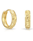 14K Gold Huggie Earrings, Diamond-Cut "Tornado" Engravings, Size 12mm