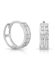 CZ 14K Gold Huggie Earrings, Double Row CZ Hoops