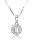CZ Initial Round Charm Necklace (Letters A-Z) 16" 18" in Sterling Silver