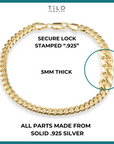 925 Sterling Silver Miami Cuban Link Bracelet, 5mm Thick, Gold-Tone