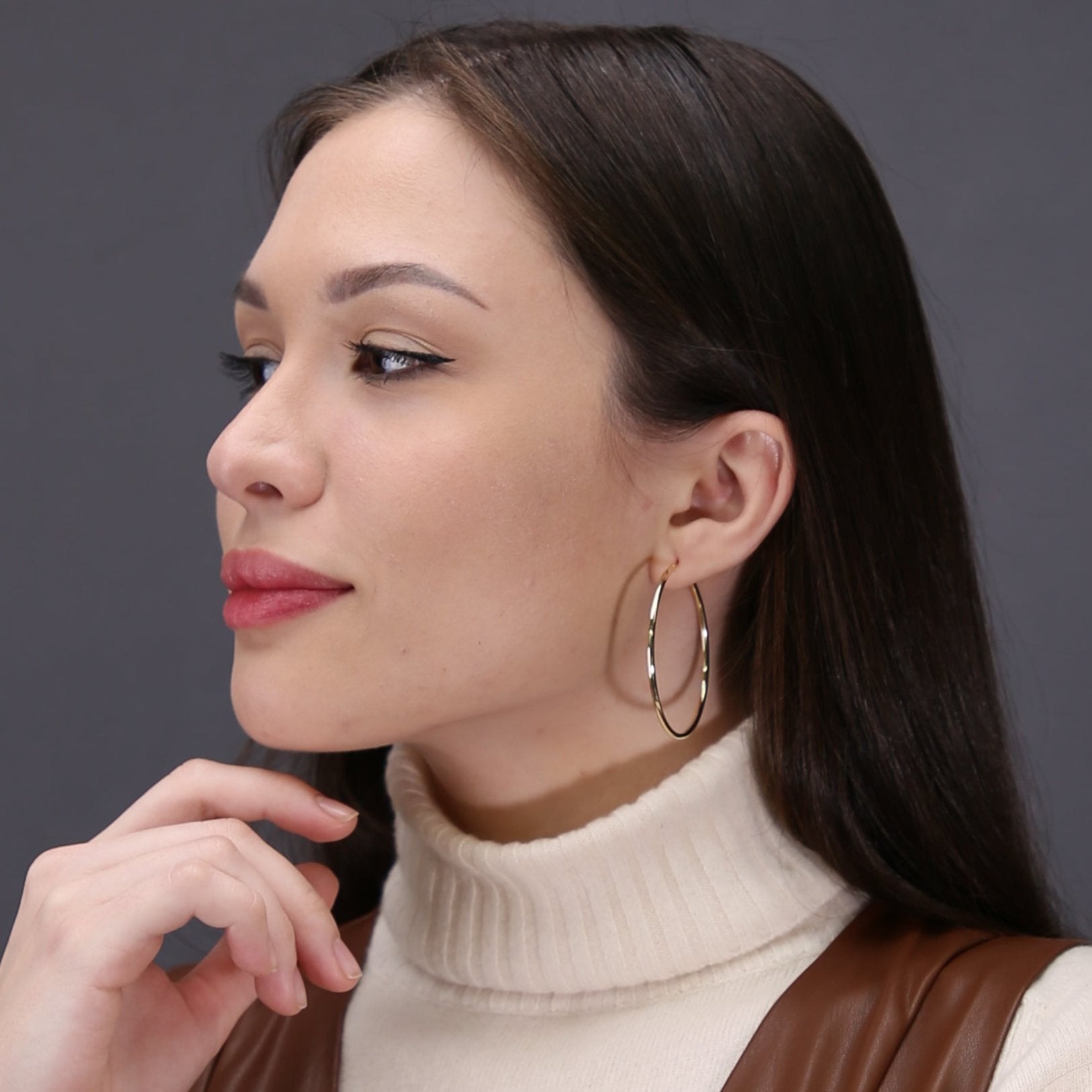 14k Gold Large Hoop Earrings, 2 inch (50mm)