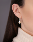 14K Gold Freshwater Pearl Drop Dangle Leverback Earrings