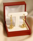 14K Yellow Gold Ball Dangle Earrings, Engraved Star Design