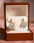 14K Gold Round Brilliant-Cut Halo Drop Earrings With Lever backs