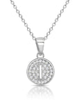 CZ Initial Round Charm Necklace (Letters A-Z) 16" 18" in Sterling Silver