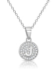 CZ Initial Round Charm Necklace (Letters A-Z) 16" 18" in Sterling Silver