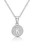 CZ Initial Round Charm Necklace (Letters A-Z) 16" 18" in Sterling Silver