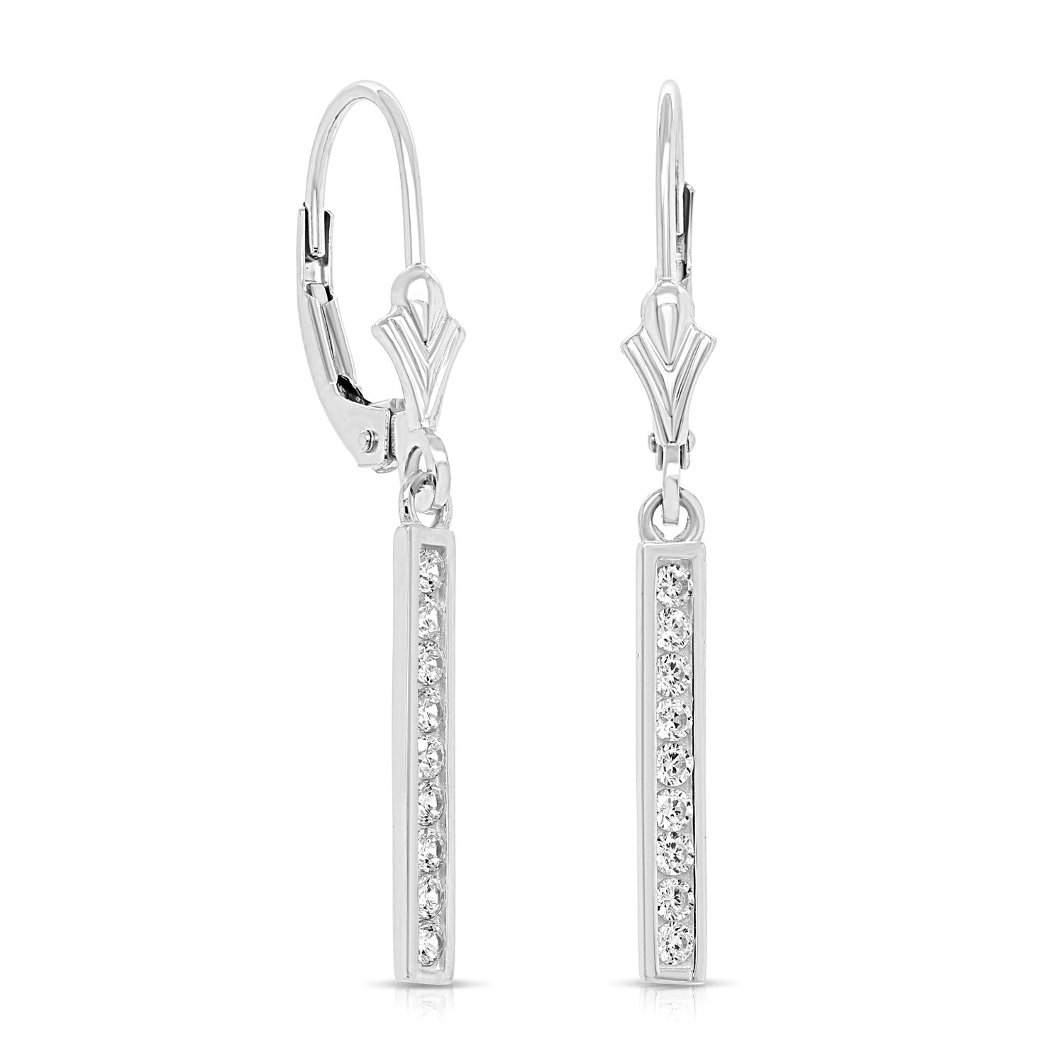 14K Gold Simulated Diamond Bar Dangle Drop Earrings, French