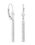 14K Gold Simulated Diamond Bar Dangle Drop Earrings, French Lever back Design