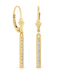 14K Gold Simulated Diamond Bar Dangle Drop Earrings, French Lever back Design