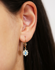 14k Yellow Gold Zirconia Birthstone Flower Earrings, Classy and Elegant Earrings, Available in 12 Colors