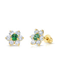 14K Yellow Gold Large Flower Halo CZ Birthstone Stud Earrings, Available in 12 Colors