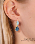 14K Yellow Gold Pear-Cut London & Sky Blue Topaz Teardrop Wire Earrings, 26ctw, Natural Gemstone Earrings
