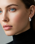 14K White Gold U-Shape Hoop Earrings, "Tornado" Engraved Pattern