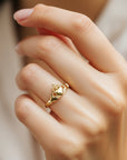 14K Solid Yellow Gold Claddagh Ring, Heart With Crown Design