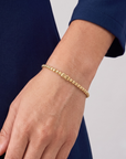 14K Gold Plated Diamond-Cut "Tiger" Bead Stretch Bracelet, Solid Sterling Silver