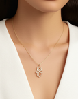 14K Yellow Gold Hamsa Pendant Necklace, With 18" Cable Chain