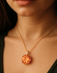 14k Yellow Gold Orange Citrine Gemstone And Diamond Pendant Necklace