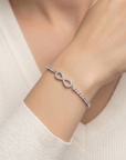 Sterling Silver Infinity Love Bracelet with Cubic Zirconia, Adjustable 6 Inches - 9 Inches