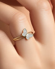 14K Yellow Gold Lab Diamond Butterfly Ring, 0.18ctw